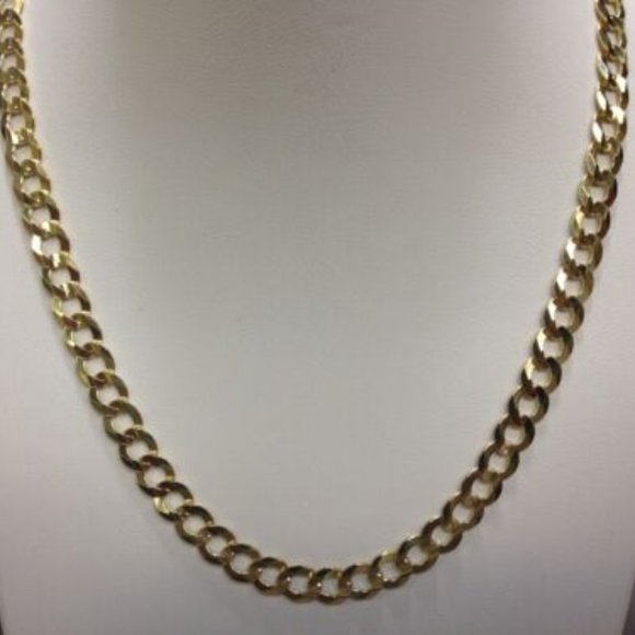 Heavy Real 10K Yellow Gold 7mm Cuban Curb Chain Necklace Concaved22 inches